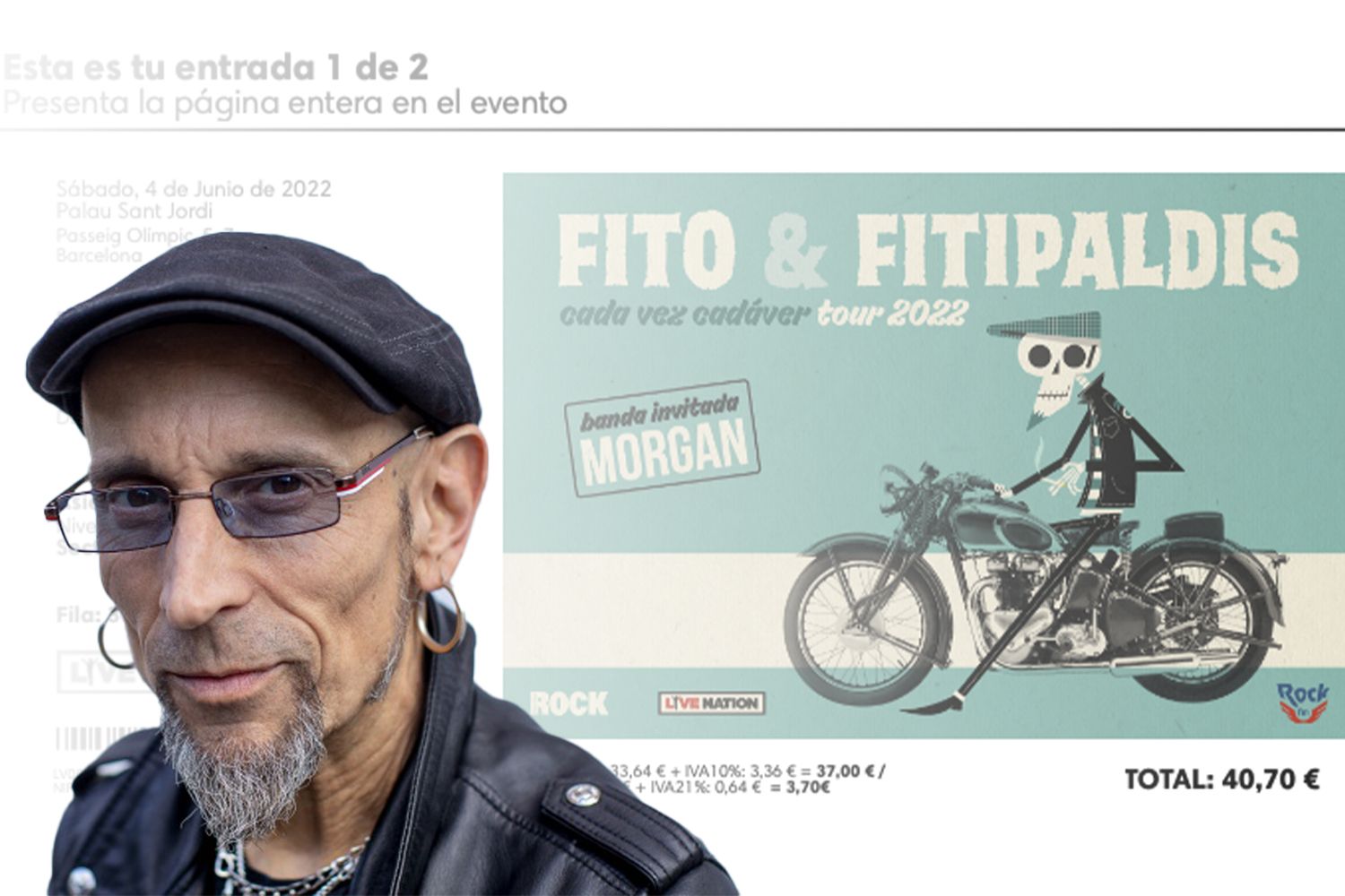 Um dos bilhetes para o concerto Fito & Fitipaldis em Barcelona com o cantor / CG