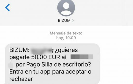 Captura de una estafa por Bizum a través de SMS / CG Captura de una estafa por Bizum a través de SMS / CG