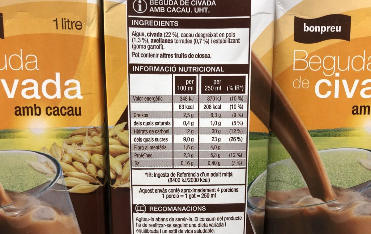 La tabla nutricional de la bebida de avena y cacao de Bon Preu / CG