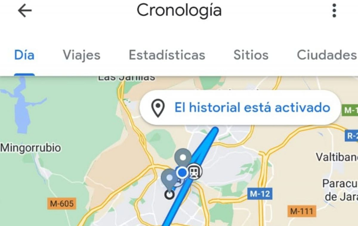 Un ejemplo de la cronología Google Maps de un usuario / CG