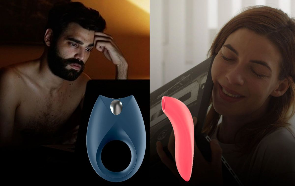 Montaje con dos fotogramas de la película '10.000 km' y dos juguetes sexuales que se pueden utilizar a la distancia / CG Montaje con dos fotogramas de la película '10.000 km' y dos juguetes sexuales que se pueden utilizar a la distancia / CG