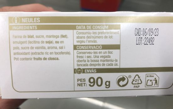 Les 'Neules' de Bonpreu contienen huevo / CONSUMIDOR GLOBAL