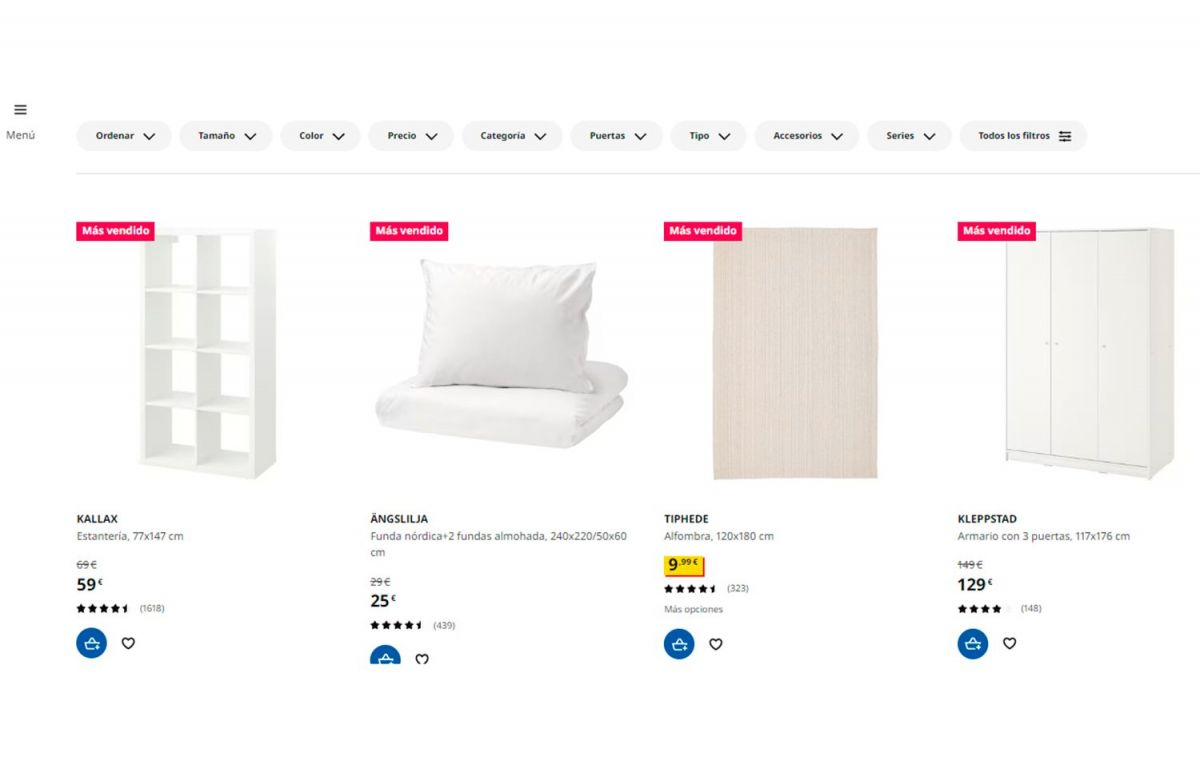 Aspecto de la web de Ikea con los productos más vendidos / IKEA
