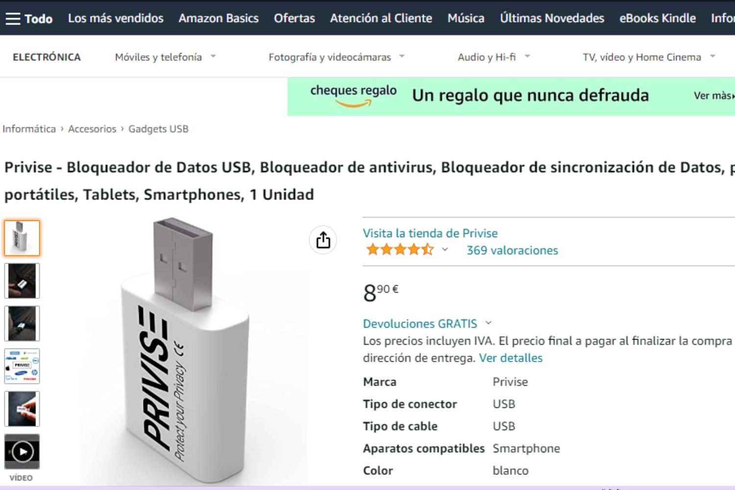 Ejemplo de 'condón USB' / Amazon 