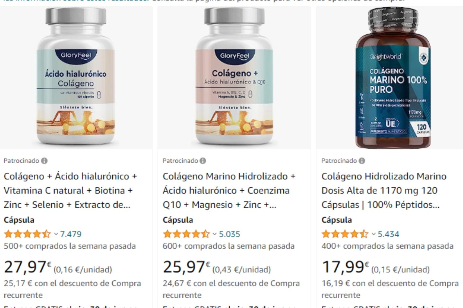 Algunos colágenos que se venden en Amazon / AMAZON Algunos colágenos que se venden en Amazon / AMAZON