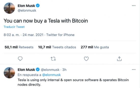 Elon Musk confirma que se podrán comprar coches Tesla con bitcoin / TWITTER