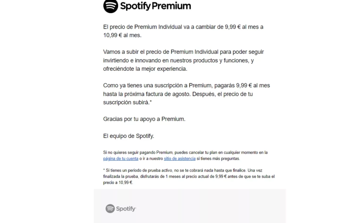 El mensaje que están recibiendo los suscriptores de Spotify sobre la subida de precios / CG