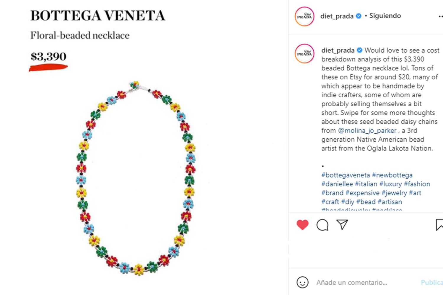 El post de Diet Prada criticando el desorbitado precio de la firma de alta costura / Instagram Diet Prada