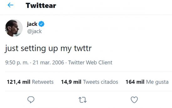 El primer tuit publicado en Twitter y perteneciente a Jack Dorsey