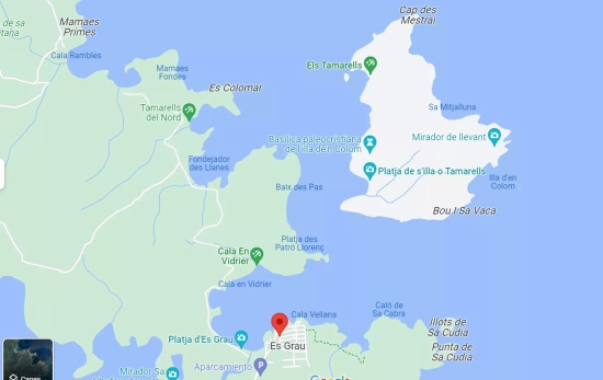 La ubicación de la tienda de alquiler Menorca en Kayak, la Illa d'en Colom y las playas a visitar durante la travesía / GOOGLE MAPS La ubicación de la tienda de alquiler Menorca en Kayak, la Illa d'en Colom y las playas a visitar durante la travesía / GOOGLE MAPS