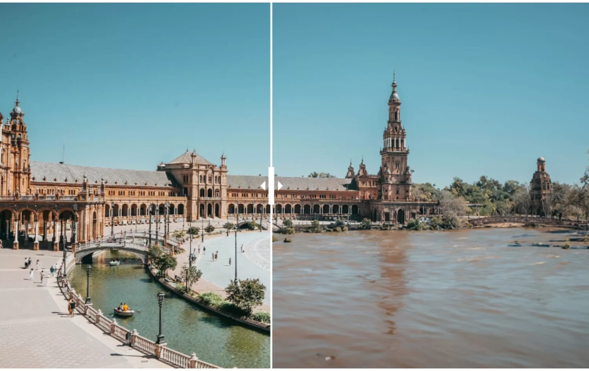La plaza de España de Sevilla inundada / DISCOVERCARS