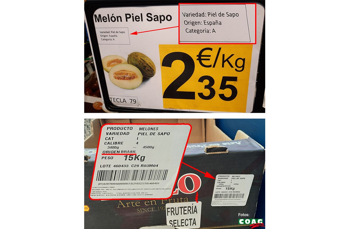 Imagen de los melones mal etiquetados en un Carrefour / COAG