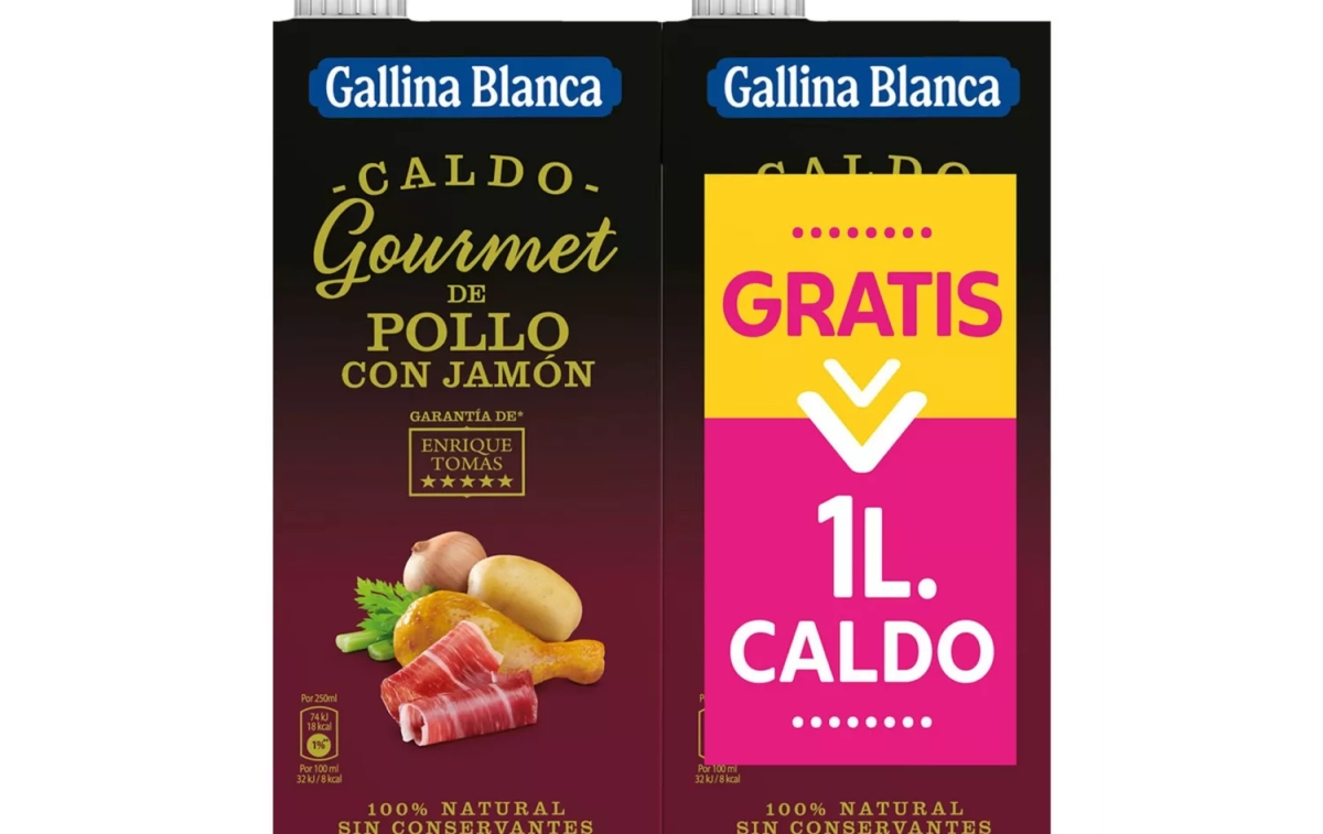 Nuevo caldo gourmet de pollo con jamón de Gallina Blanca y Enrique Tomás / HIPERCOR 