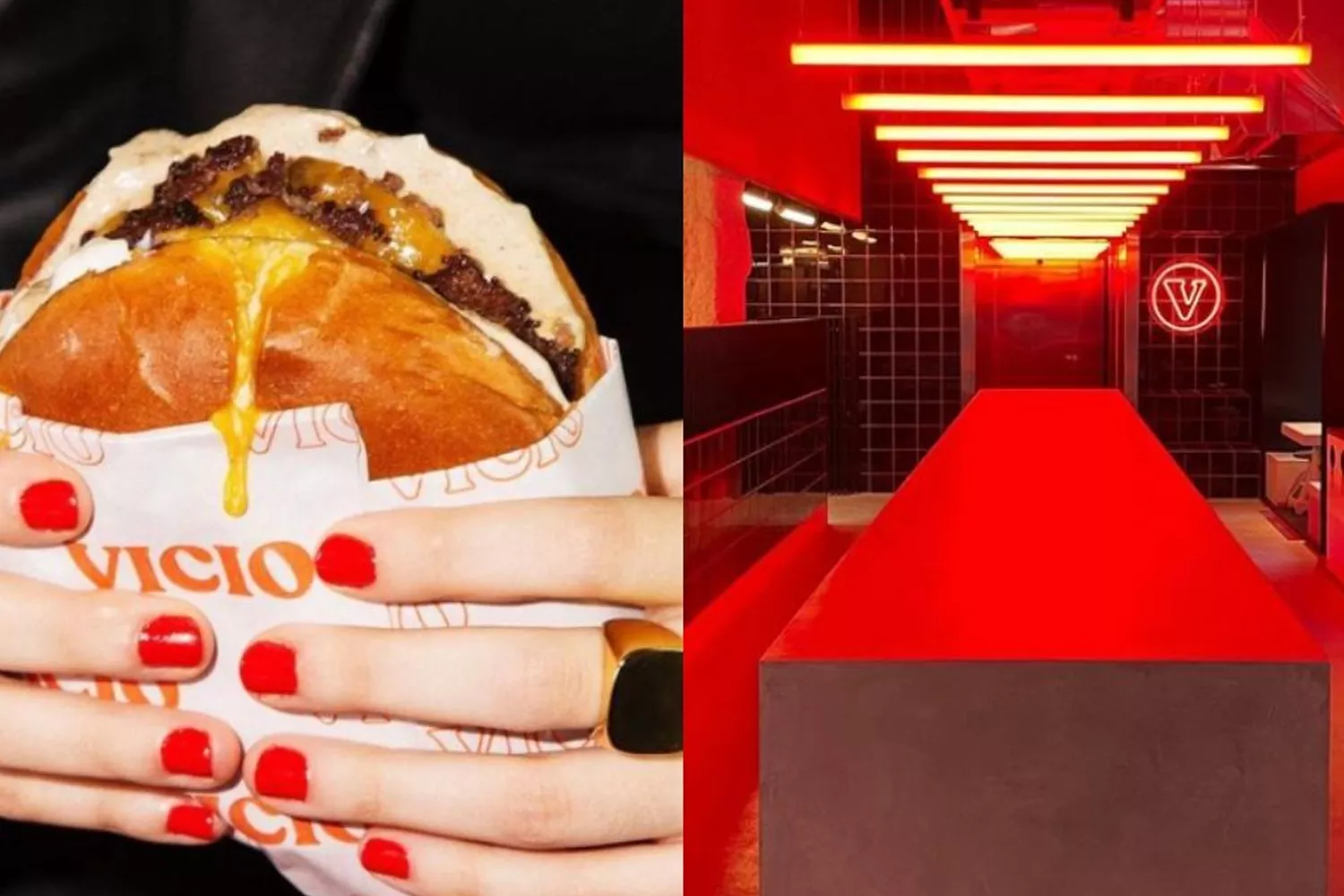 Montaje de una hamburguesa y un local de Vicio / CG