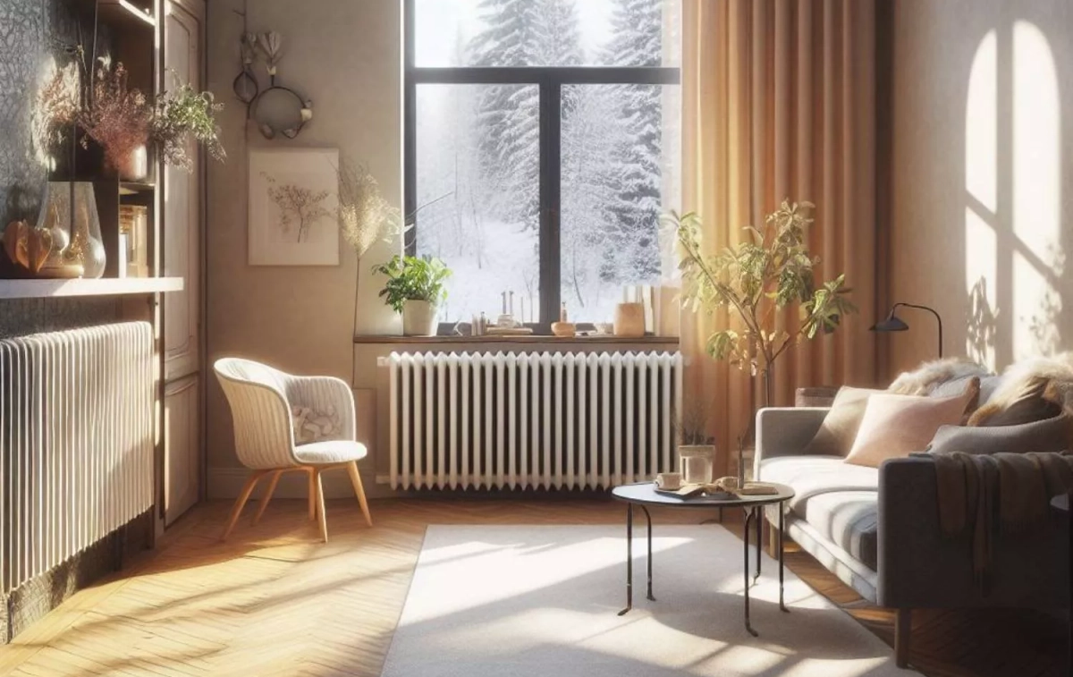 Un salón de una casa con un radiador de calefacción ante la ventana en invierno / BING Un salón de una casa con un radiador de calefacción ante la ventana en invierno / BING