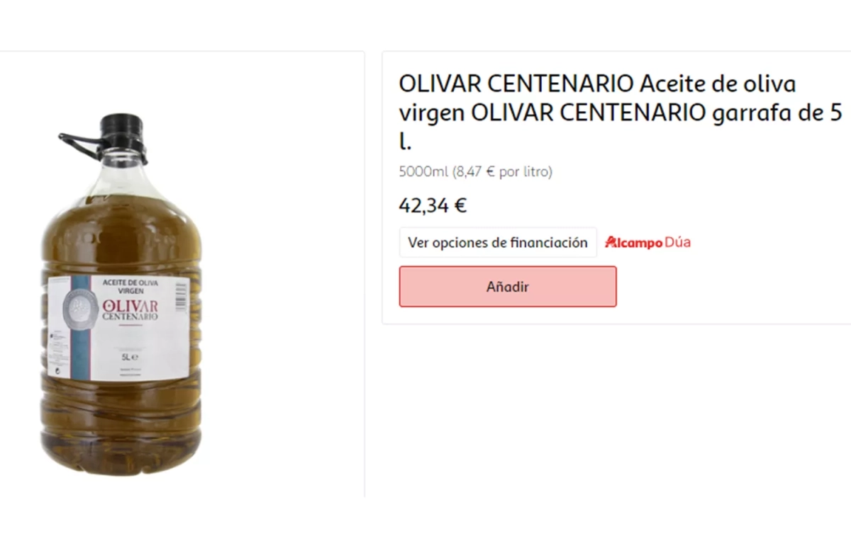 La garrafa de aceite de oliva que comercializa Oleocampo / ALCAMPO