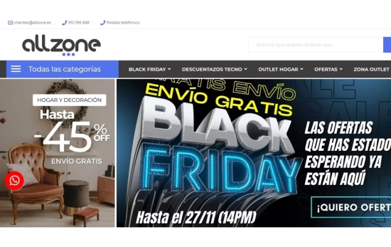Aspecto de la web de Allzone / CG Aspecto de la web de Allzone / CG