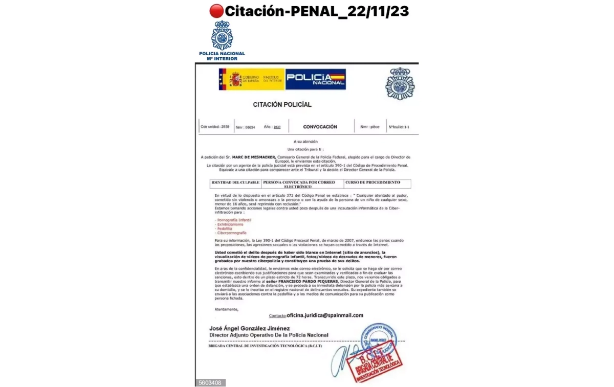 La nota sobre la que alerta la Jefatura Superior de Policía de La Rioja / POLICÍA NACIONAL
