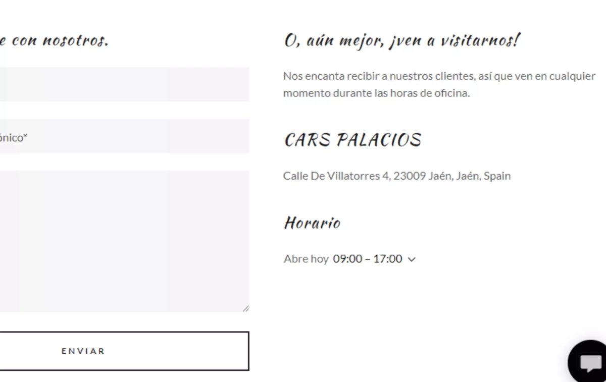 Formulario y datos de contacto de Cars Palacios / CG
