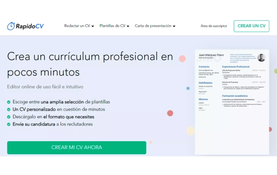 Aspecto de la web RapidoCV / CG