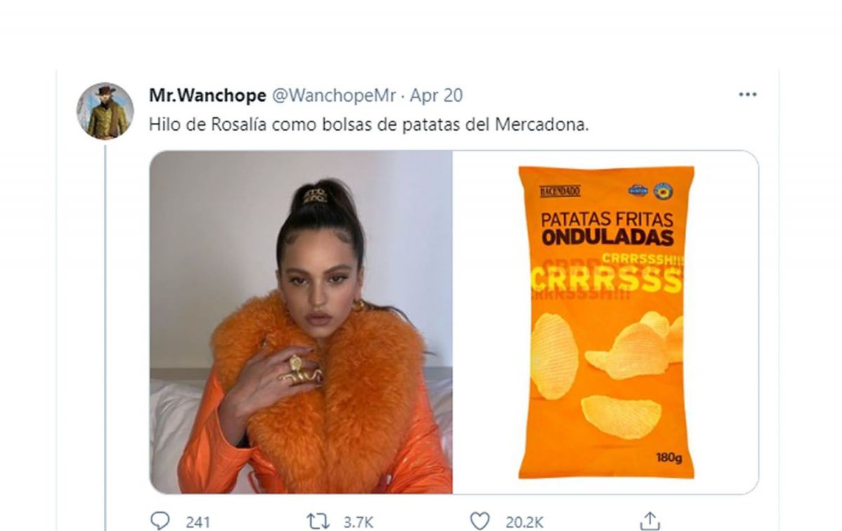 Rosalía y una bolsa de patatas del Mercadona / Twitter @WanchopeMr