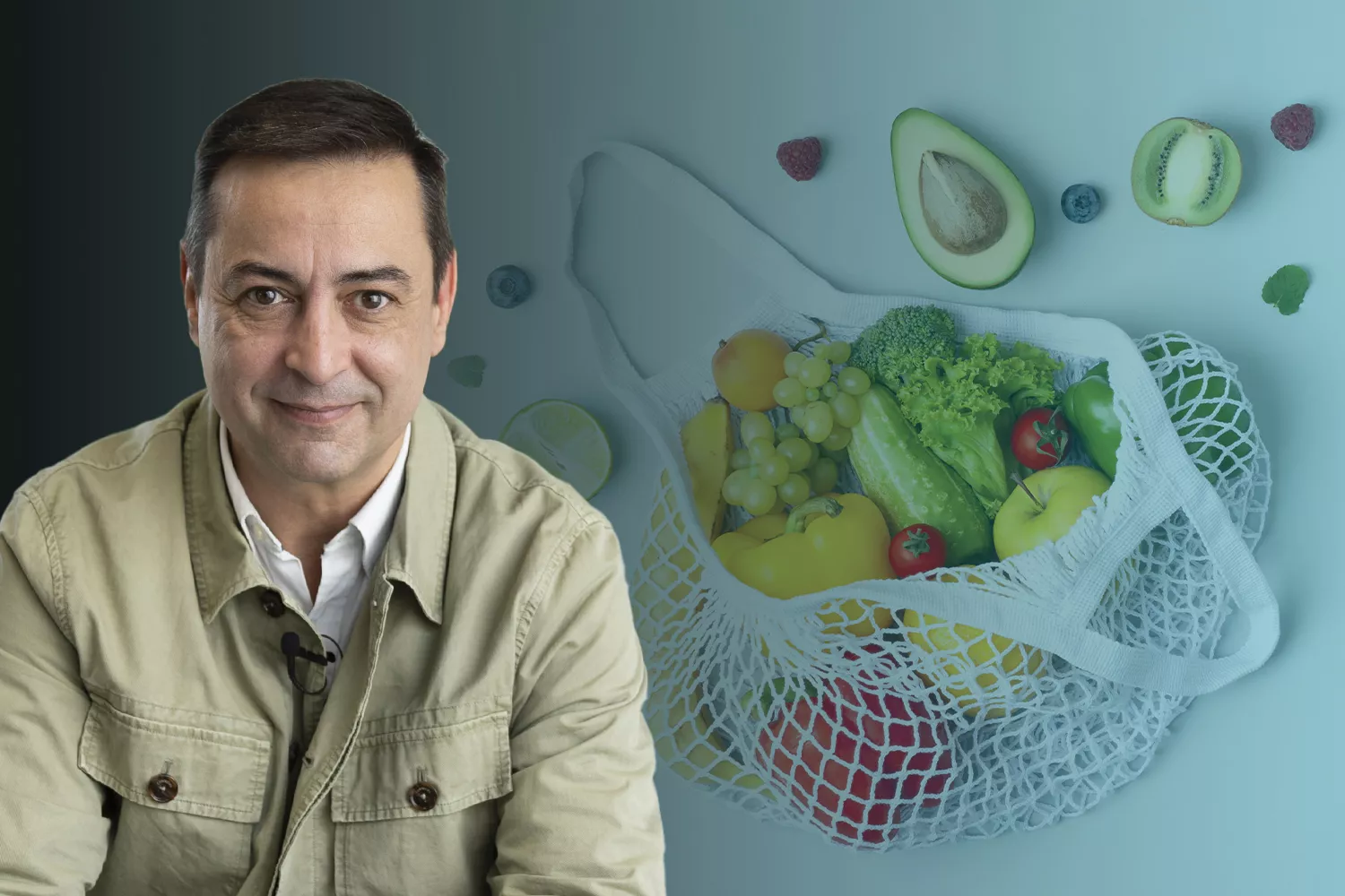 O consultor dietista-nutricionista Juan Revenga e os alimentos diferentes, não os suplementos / Fotomontagem CONSUMIDOR GLOBAL O consultor dietista-nutricionista Juan Revenga e os alimentos diferentes, não os suplementos / Fotomontagem CONSUMIDOR GLOBAL