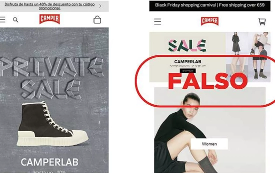 La página web falsa que anuncia grandes rebajas de Camper La página web falsa que anuncia grandes rebajas de Camper