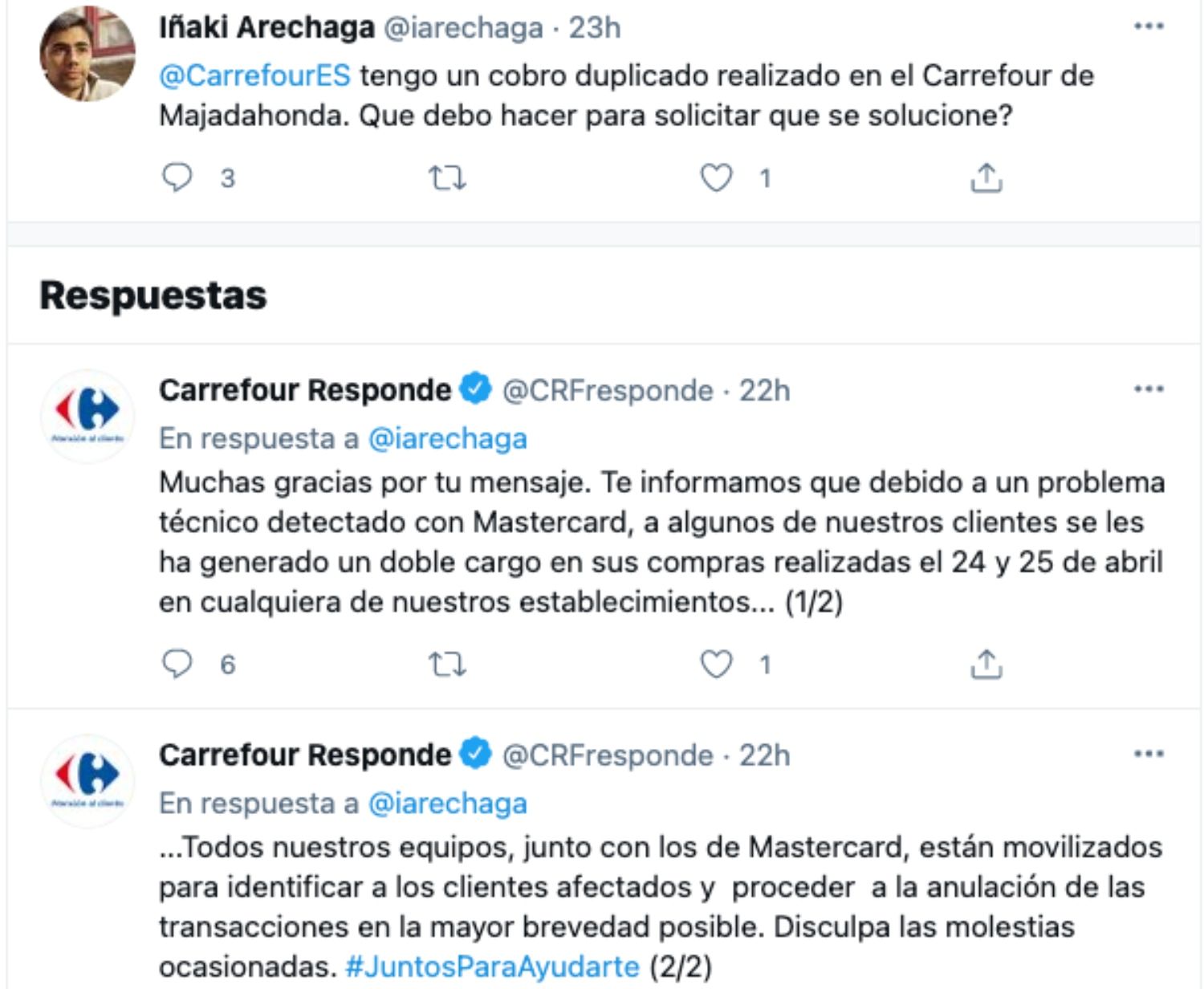 Un cliente se queja a Carrefour de un cobro doble / TWITTER