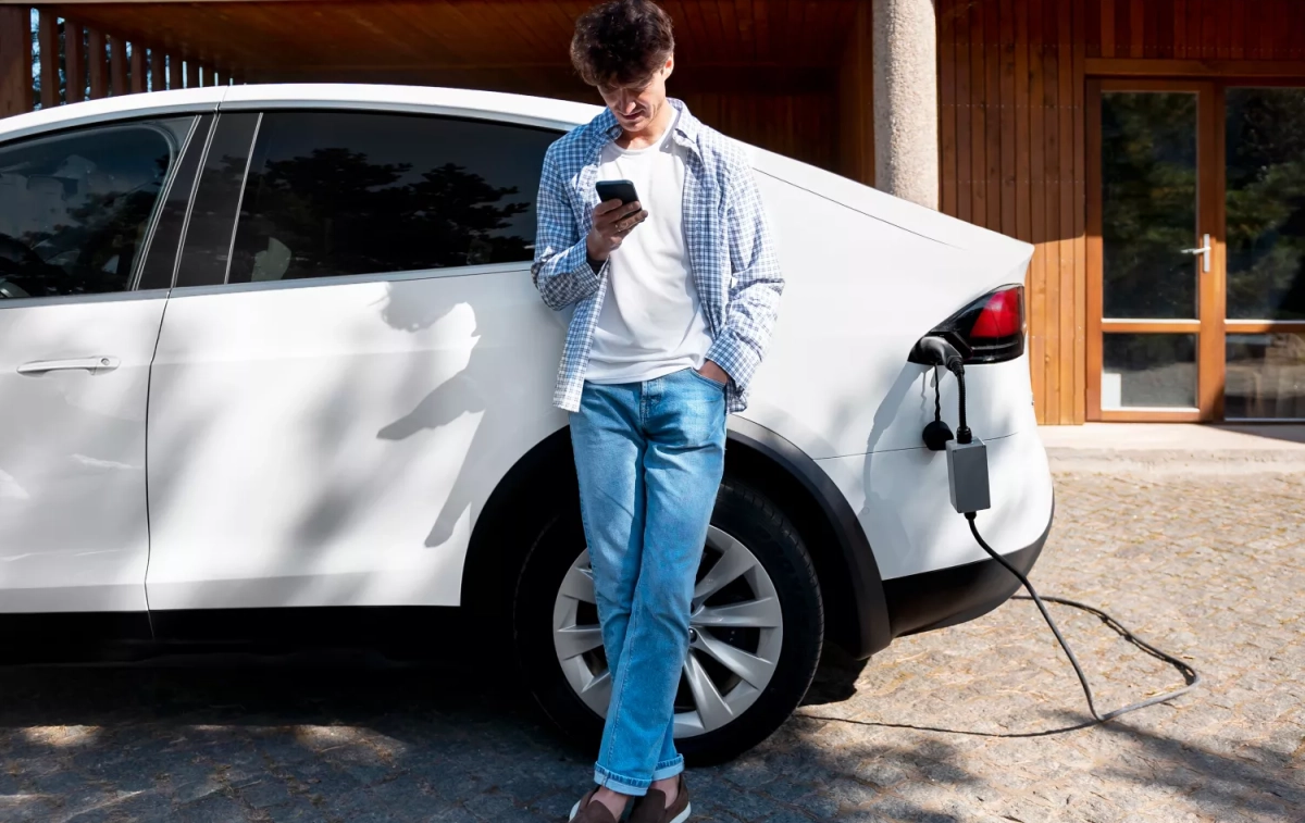 Una persona espera a que se cargue su coche eléctrico / FREEPIK