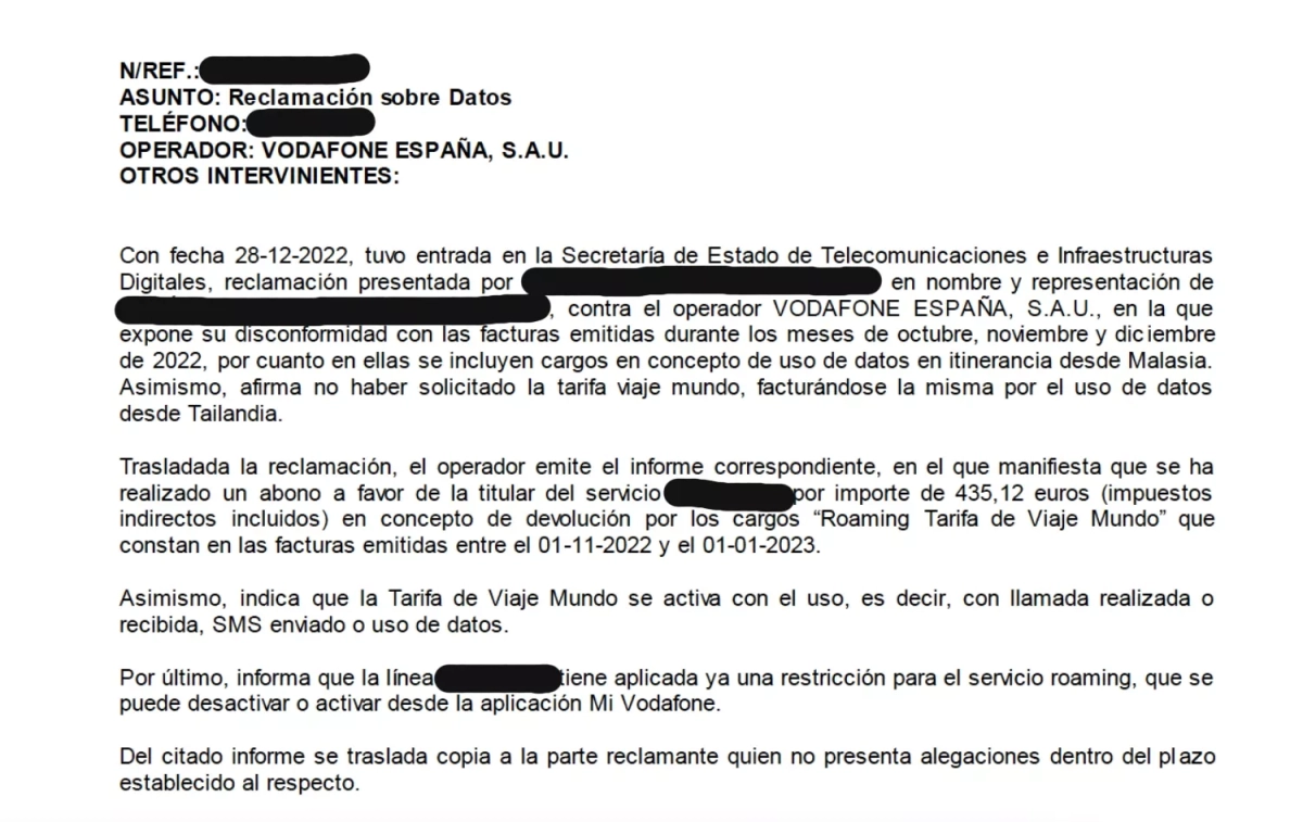 La reclamación de Gabriel Rodríguez a Vodafone / IMAGEN CEDIDA