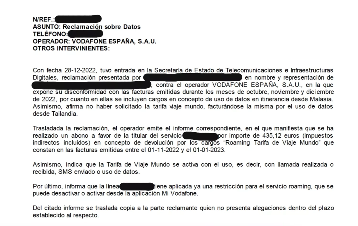 La reclamación de Gabriel Rodríguez a Vodafone / IMAGEN CEDIDA La reclamación de Gabriel Rodríguez a Vodafone / IMAGEN CEDIDA