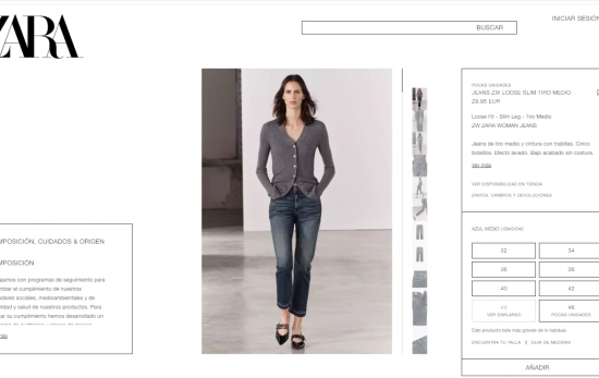 Un ejemplo de interfaz de la web de Zara / ZARA