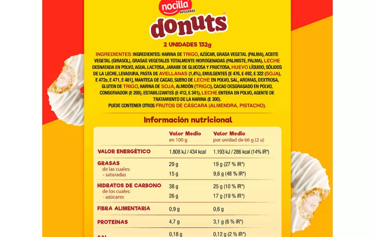La información nutricional de los nuevos Donuts rellenos de Nocilla de avellanas / DONUTS