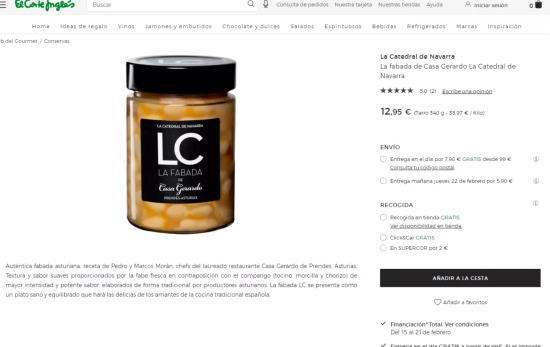 Fabada 'gourmet' Catedral de Navarra / EL CORTE INGLÉS