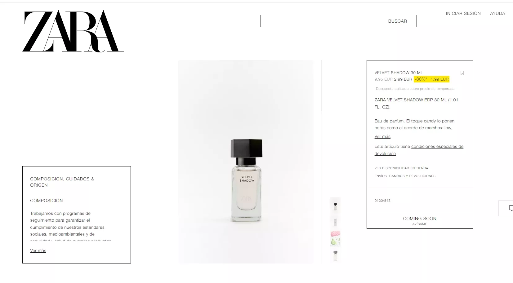 Perfume Velvet Shadow de Zara / ZARA