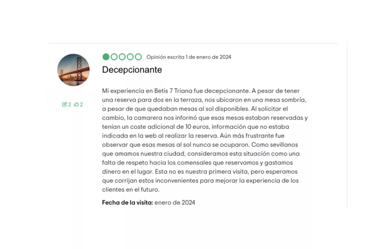 Crítica de la clienta / TRIPADVISOR