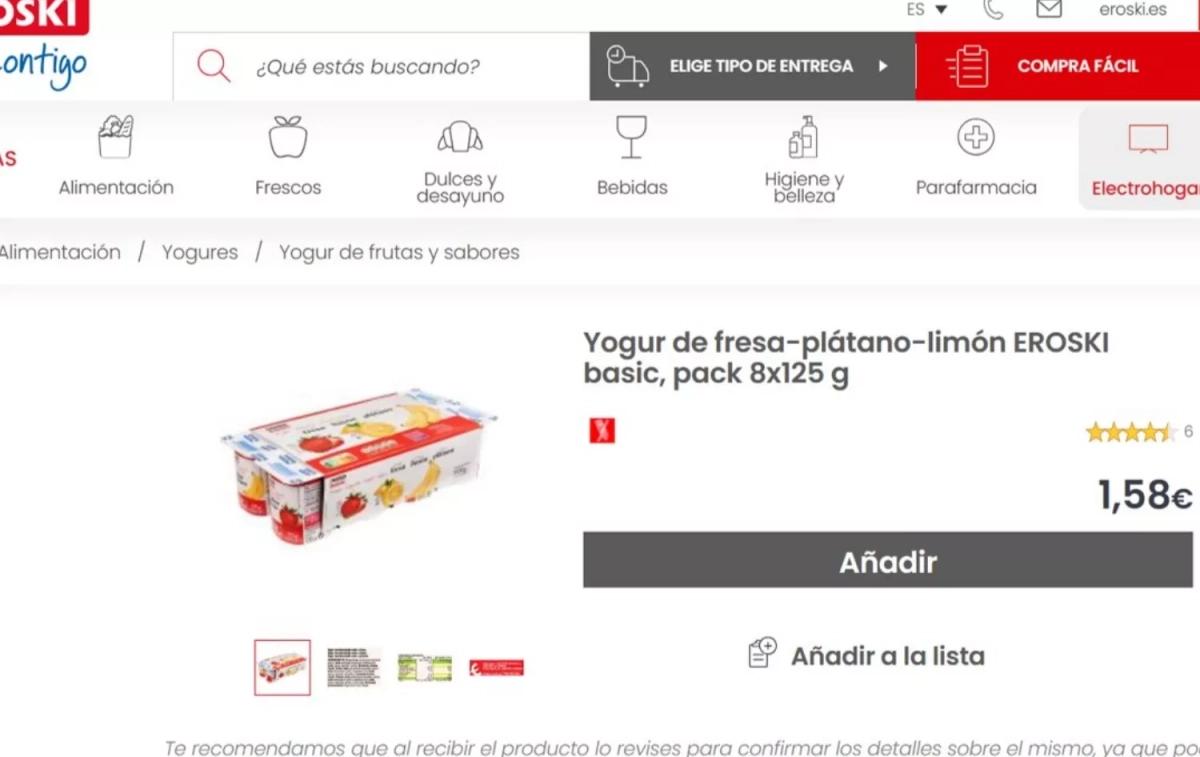 Yogures con sabor a frutas mal denominados en la web de Eroski / CG