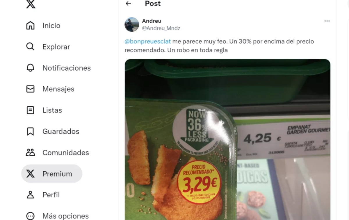 Tuit de un cliente que denuncia el sobreprecio de Bonpreu / TWITTER Tuit de un cliente que denuncia el sobreprecio de Bonpreu / TWITTER