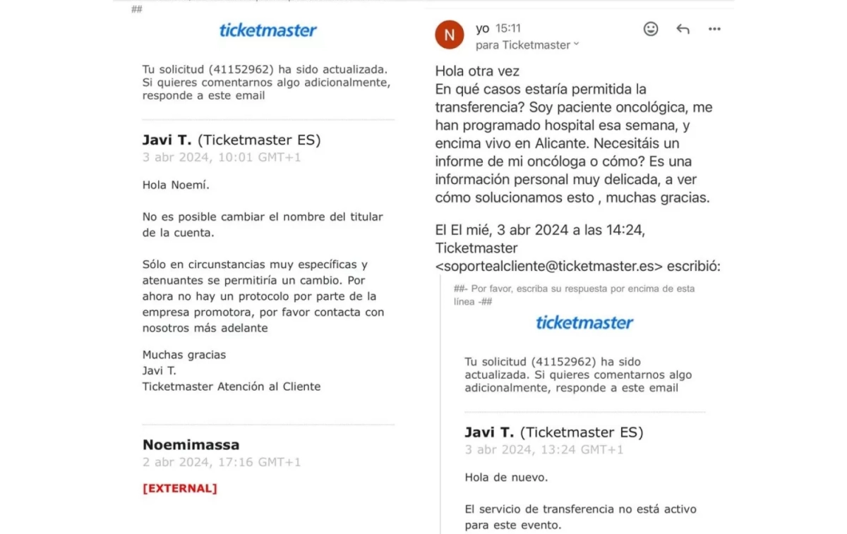 Capturas de la conversación con Ticketmaster X (TWITTER) Capturas de la conversación con Ticketmaster X (TWITTER)