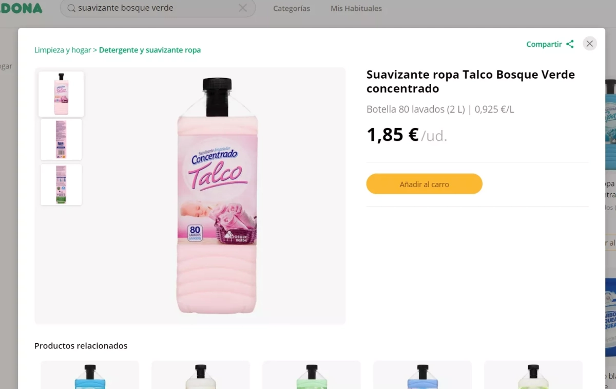 Suavizante Talco concentrado de Bosque Verde / MERCADONA Suavizante Talco concentrado de Bosque Verde / MERCADONA
