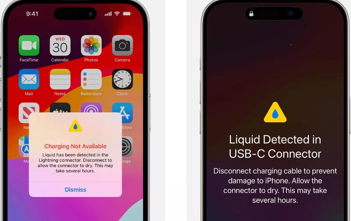 Notificación de alerta cuando se identifica líquido en el iPhone de Apple, la segunda marca más vendida por detrás de Samsung / APPLE