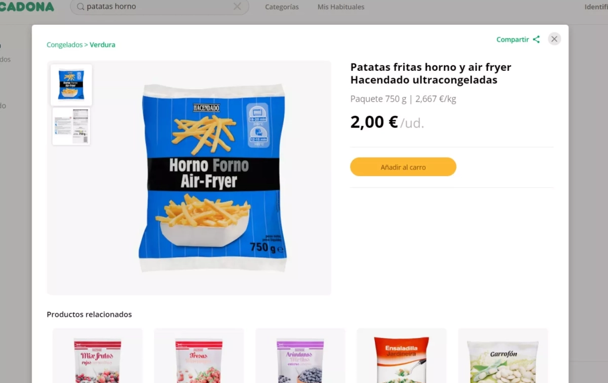 Las patatas horno que ofrece Mercadona como alternativa a las retiradas / CG Las patatas horno que ofrece Mercadona como alternativa a las retiradas / CG
