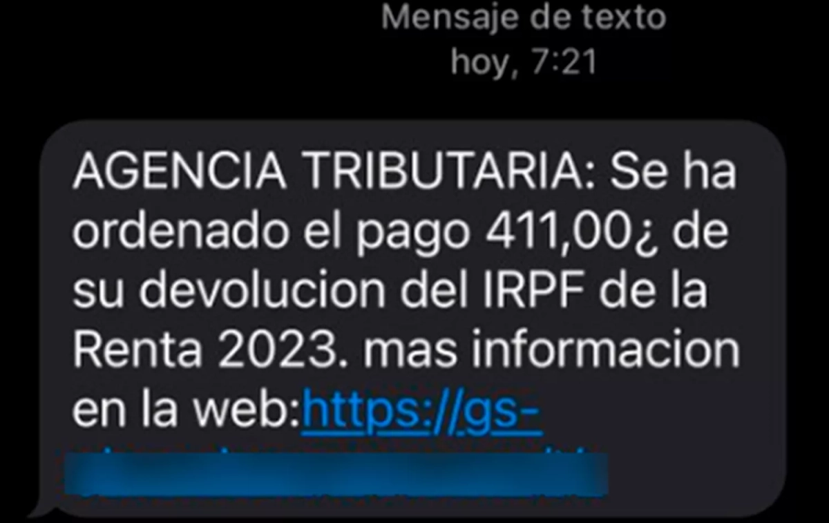 El SMS que dirige a la web fraudulenta / AGENCIA TRIBUTARIA El SMS que dirige a la web fraudulenta / AGENCIA TRIBUTARIA