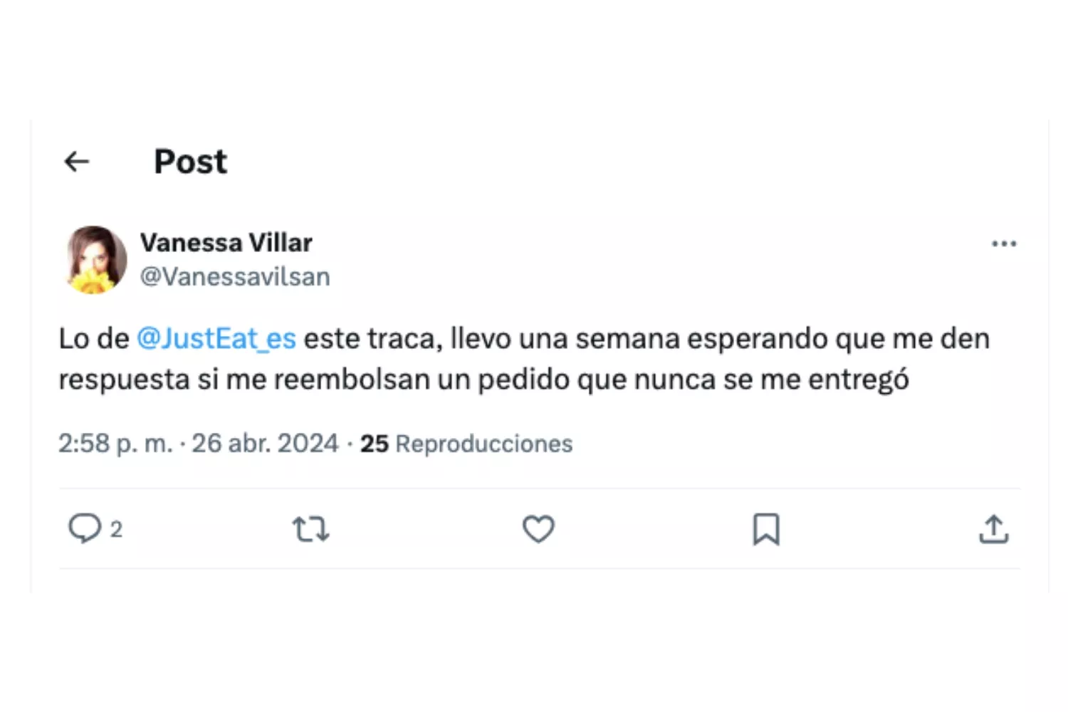 Queja sobre Just Eat en X / X Queja sobre Just Eat en X / X