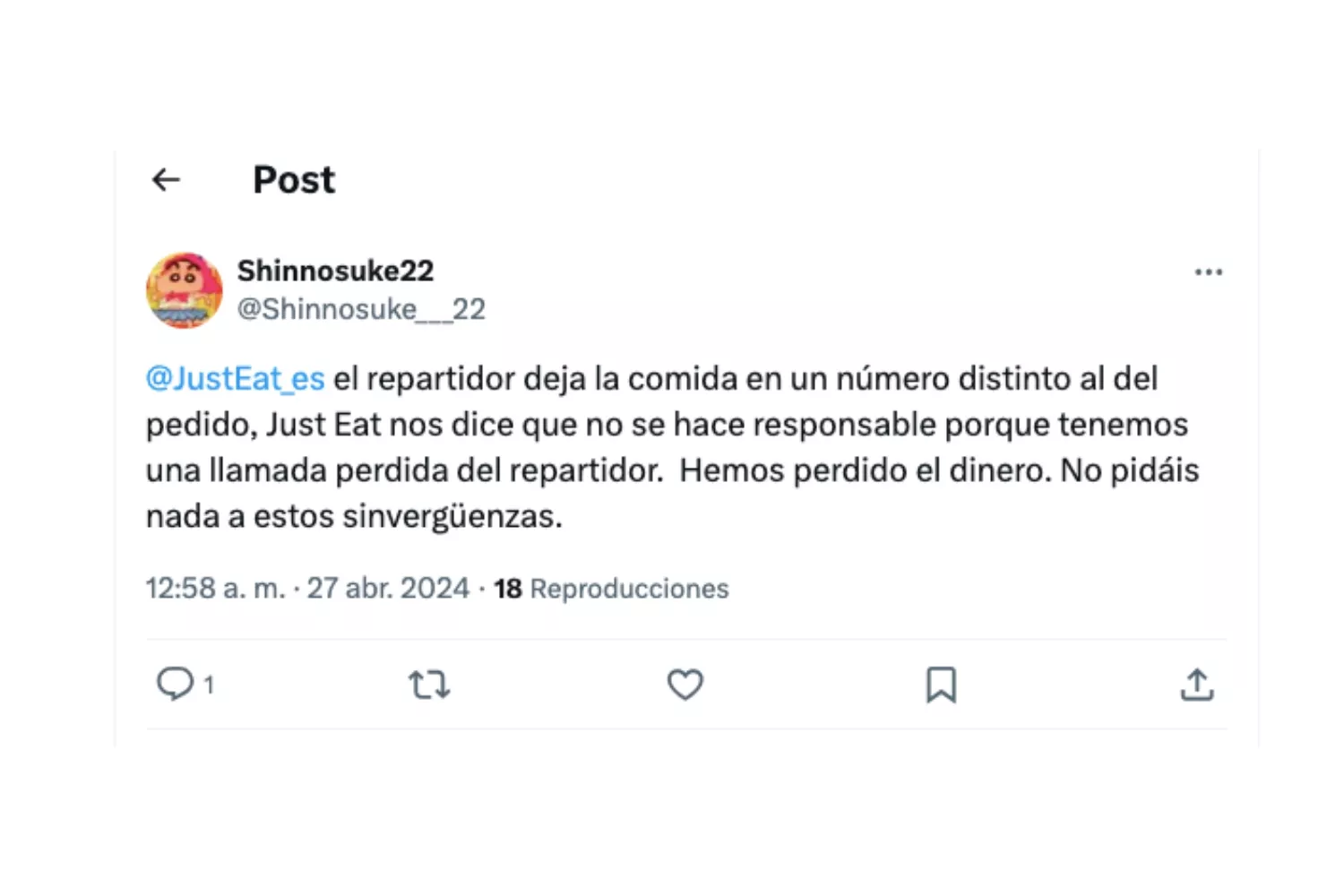 Queja sobre Just Eat / X Queja sobre Just Eat / X