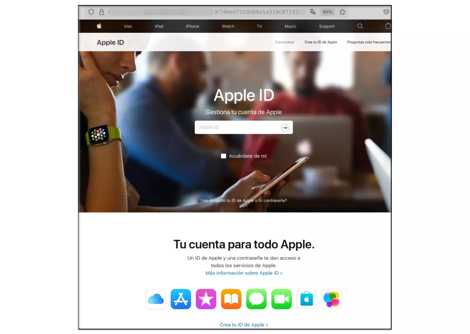 Página web falsa suplantando a Apple / INCIBE Página web falsa suplantando a Apple / INCIBE