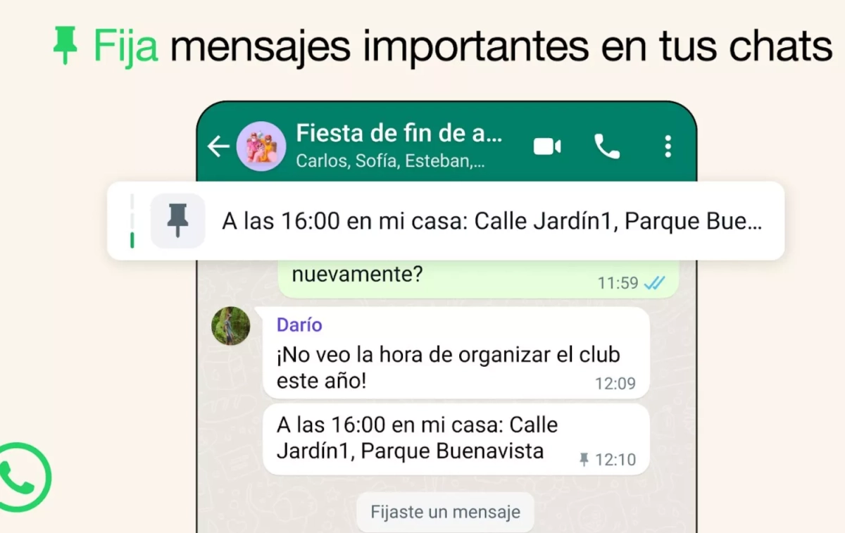 Ejemplo de mensaje fijado / WHATSAPP