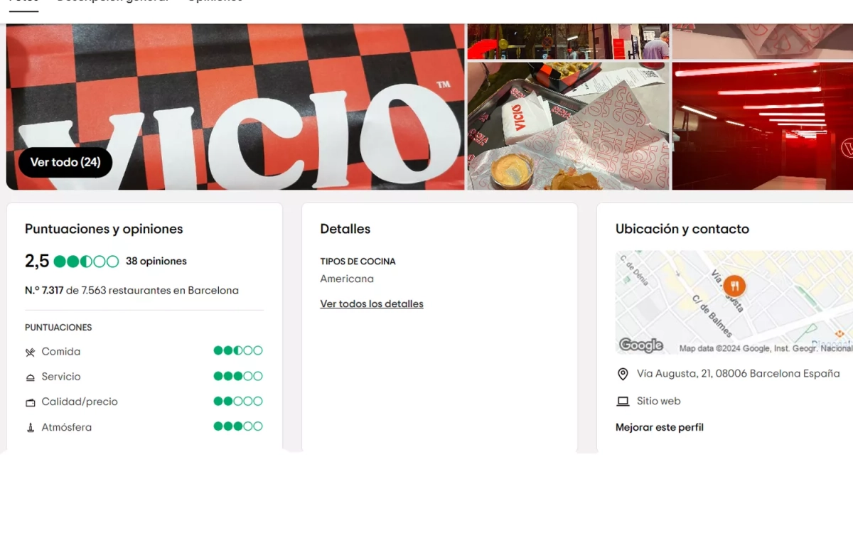 La puntuación del restaurante de Vicio en Vía Augusta, según TripAdvisor La puntuación del restaurante de Vicio en Vía Augusta, según TripAdvisor