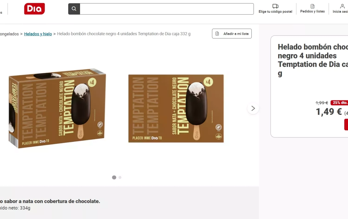 Helado bombón chocolate negro de Dia / CG Helado bombón chocolate negro de Dia / CG