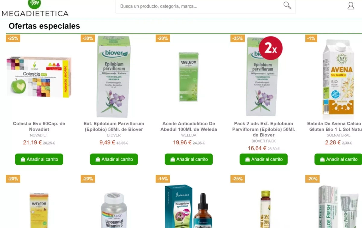 Productos más vendidos en la web de Megadietetica / CG Productos más vendidos en la web de Megadietetica / CG